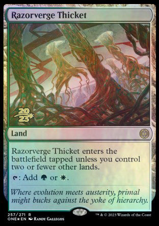 Razorverge Thicket [Phyrexia: All Will Be One Prerelease Promos] | The Clever Kobold