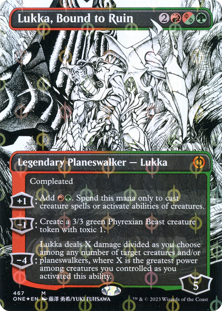 Lukka, Bound to Ruin (Borderless Manga Step-and-Compleat Foil) [Phyrexia: All Will Be One] | The Clever Kobold