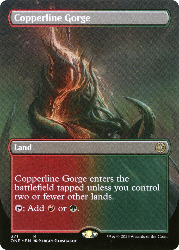 Copperline Gorge (Borderless Alternate Art) [Phyrexia: All Will Be One] | The Clever Kobold