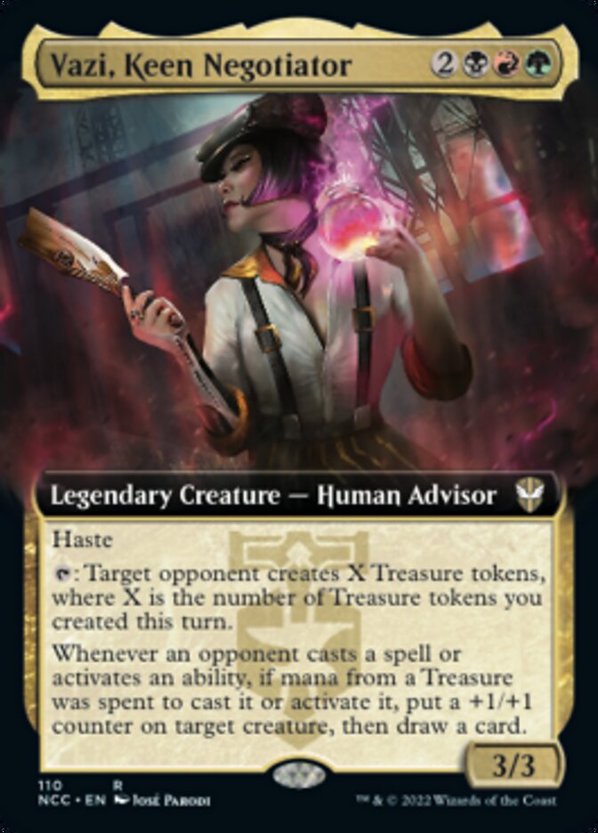 Vazi, Keen Negotiator (Extended Art) [Streets of New Capenna Commander] | The Clever Kobold