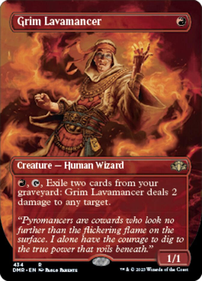 Grim Lavamancer (Borderless Alternate Art) [Dominaria Remastered] | The Clever Kobold