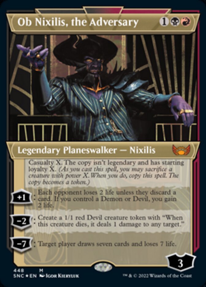 Ob Nixilis, the Adversary (Showcase Art Deco Foil Etched) [Streets of New Capenna] | The Clever Kobold