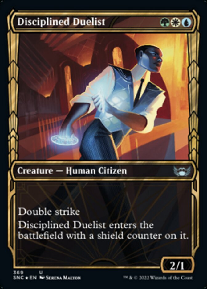 Disciplined Duelist (Showcase Golden Age Gilded Foil) [Streets of New Capenna] | The Clever Kobold