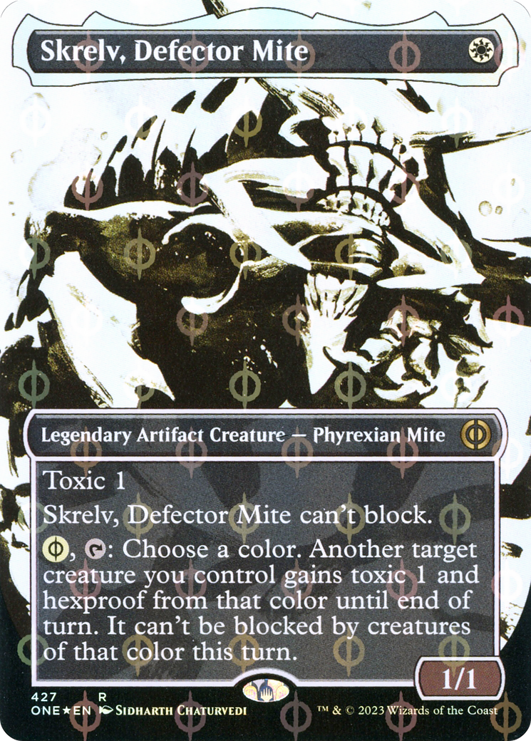 Skrelv, Defector Mite (Borderless Ichor Step-and-Compleat Foil) [Phyrexia: All Will Be One] | The Clever Kobold