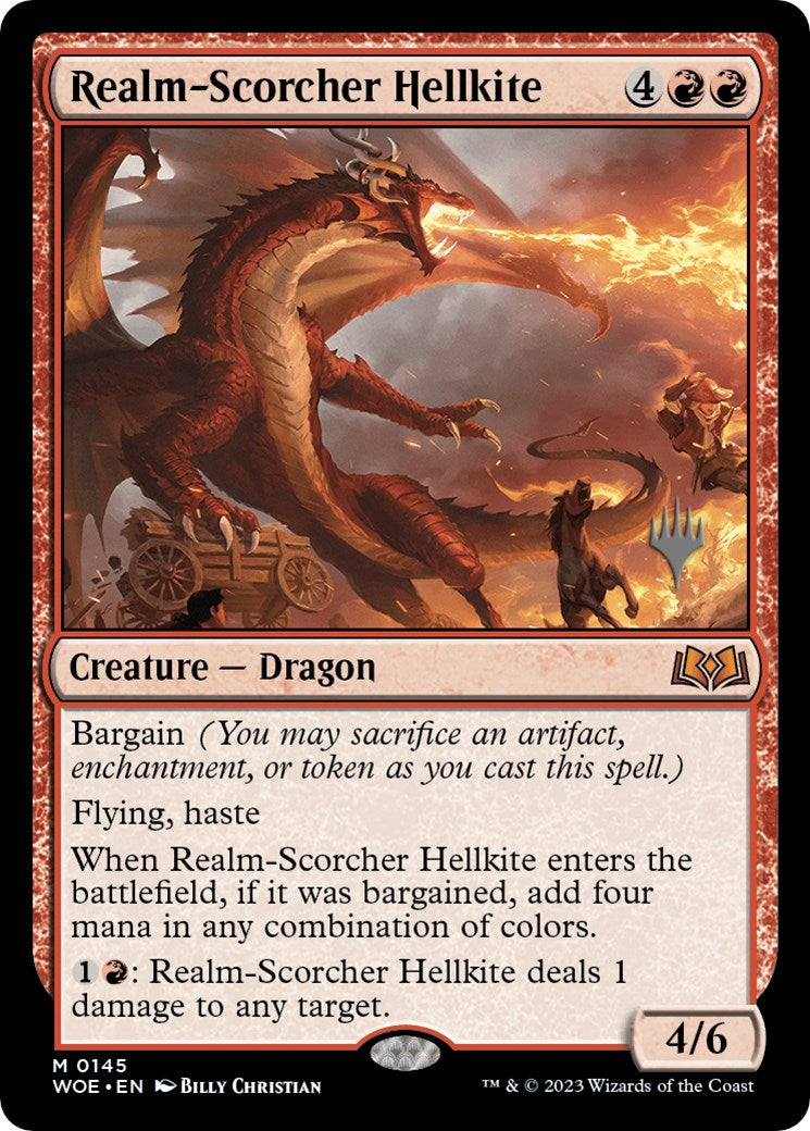 Realm-Scorcher Hellkite (Promo Pack) [Wilds of Eldraine Promos] | The Clever Kobold