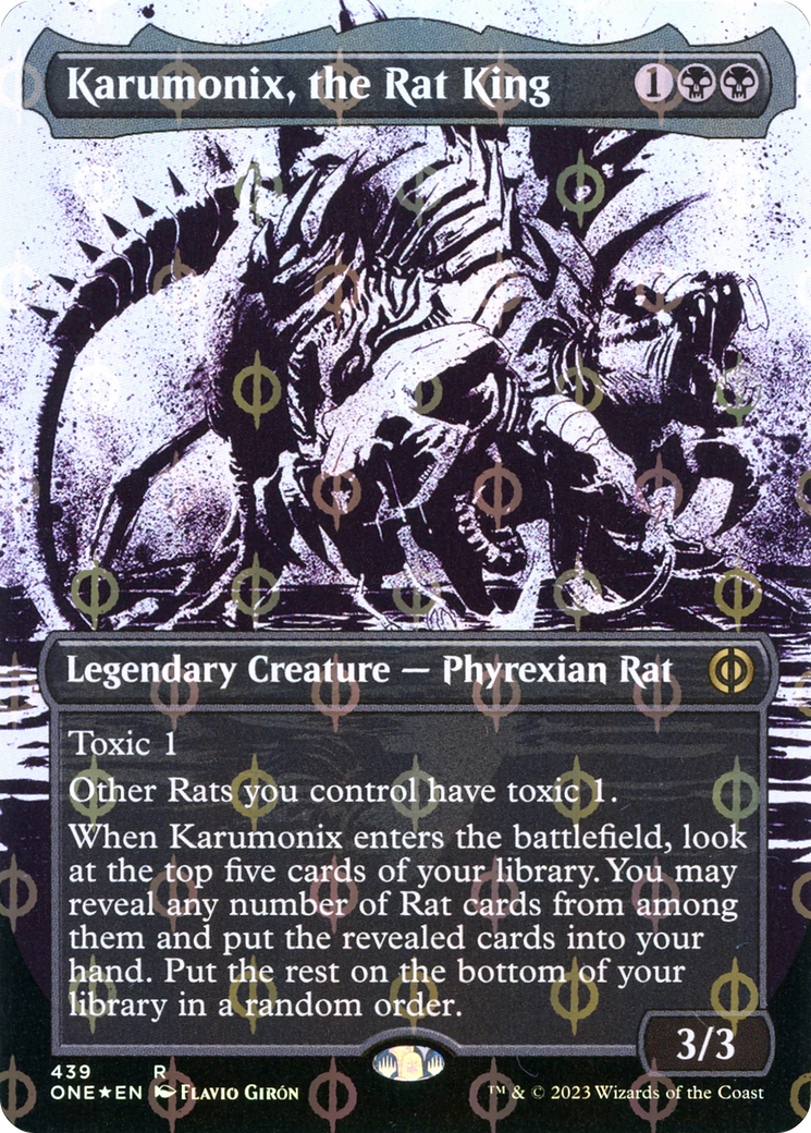 Karumonix, the Rat King (Borderless Ichor Step-and-Compleat Foil) [Phyrexia: All Will Be One] | The Clever Kobold