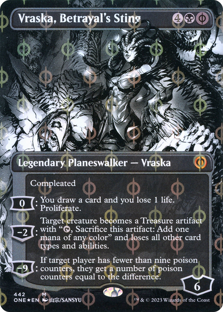 Vraska, Betrayal's Sting (Borderless Manga Step-and-Compleat Foil) [Phyrexia: All Will Be One] | The Clever Kobold