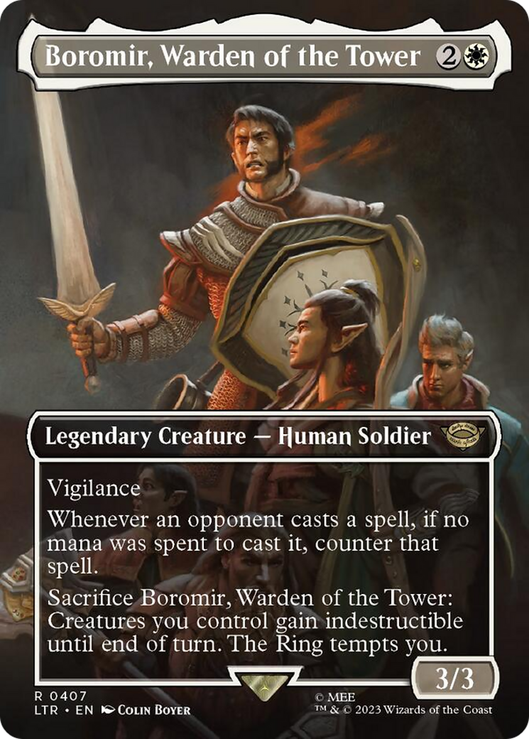 Boromir, Warden of the Tower (Borderless Alternate Art) [The Lord of the Rings: Tales of Middle-Earth] | The Clever Kobold