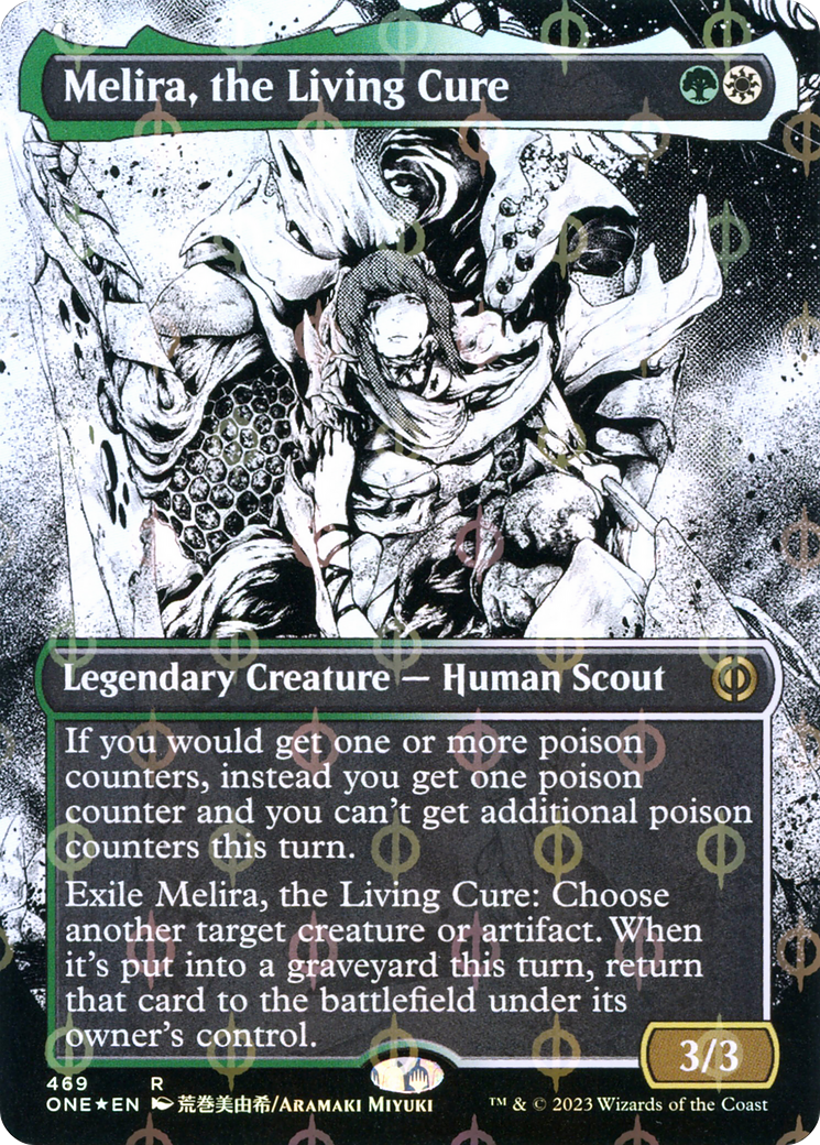 Melira, the Living Cure (Borderless Manga Step-and-Compleat Foil) [Phyrexia: All Will Be One] | The Clever Kobold