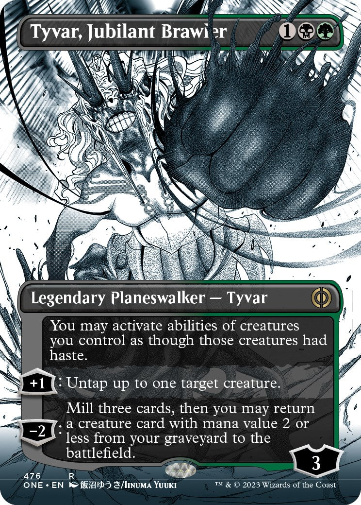 Tyvar, Jubilant Brawler (Borderless Manga Step-and-Compleat Foil) [Phyrexia: All Will Be One] | The Clever Kobold