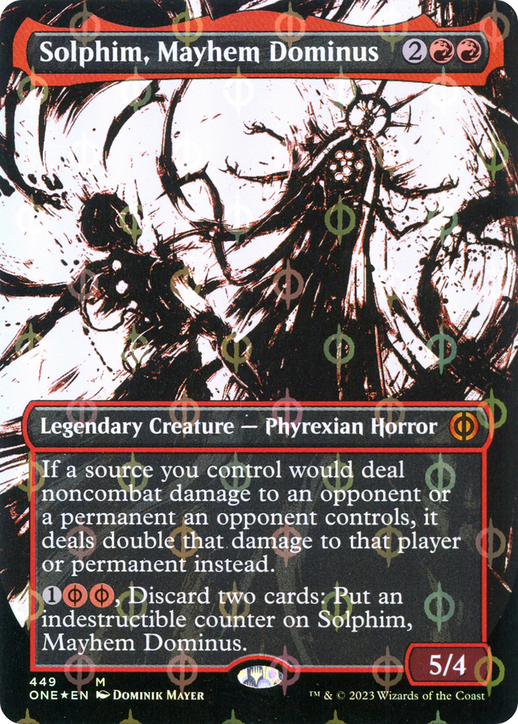 Solphim, Mayhem Dominus (Borderless Ichor Step-and-Compleat Foil) [Phyrexia: All Will Be One] | The Clever Kobold