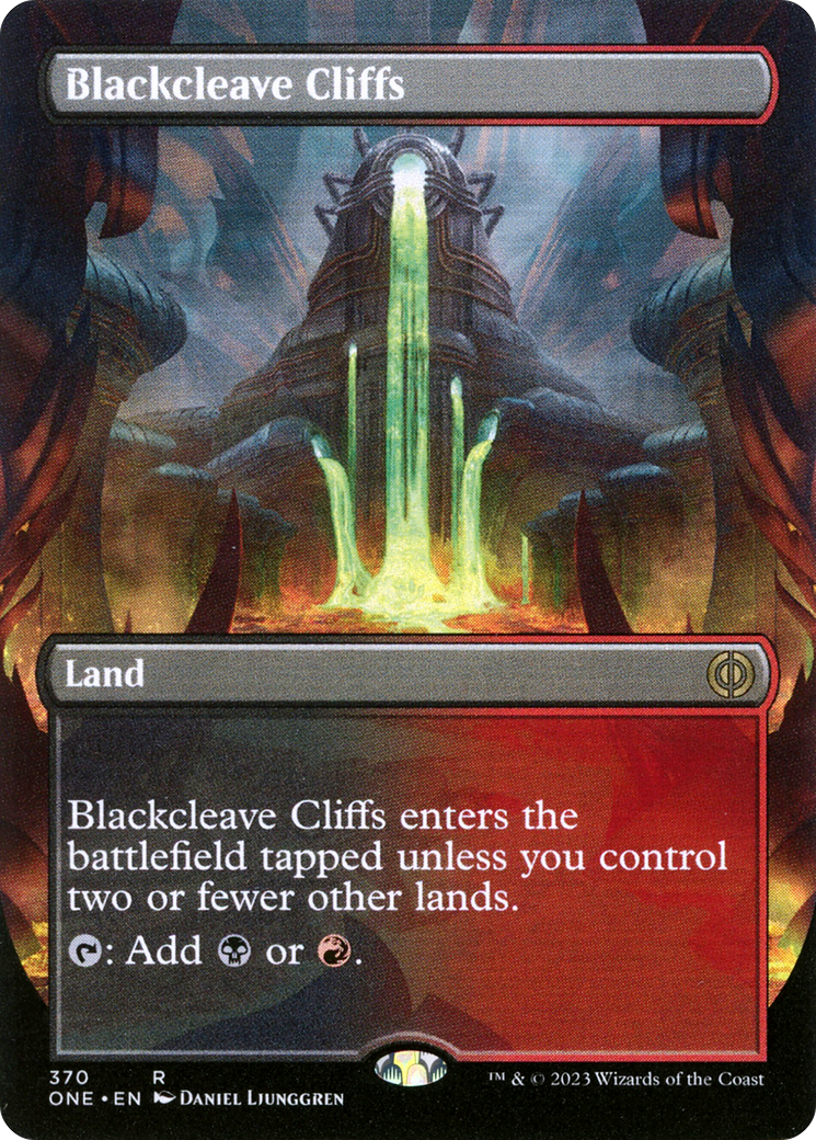 Blackcleave Cliffs (Borderless Alternate Art) [Phyrexia: All Will Be One] | The Clever Kobold