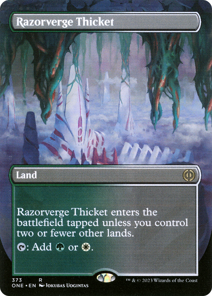 Razorverge Thicket (Borderless Alternate Art) [Phyrexia: All Will Be One] | The Clever Kobold