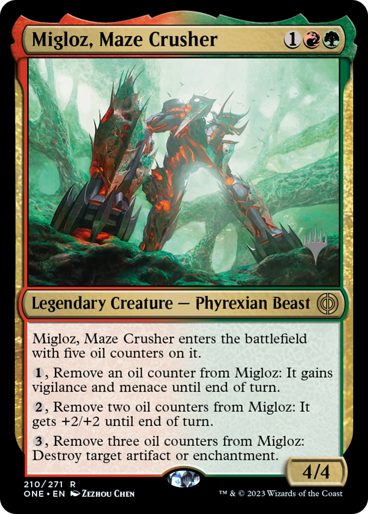 Migloz, Maze Crusher (Promo Pack) [Phyrexia: All Will Be One Promos] | The Clever Kobold