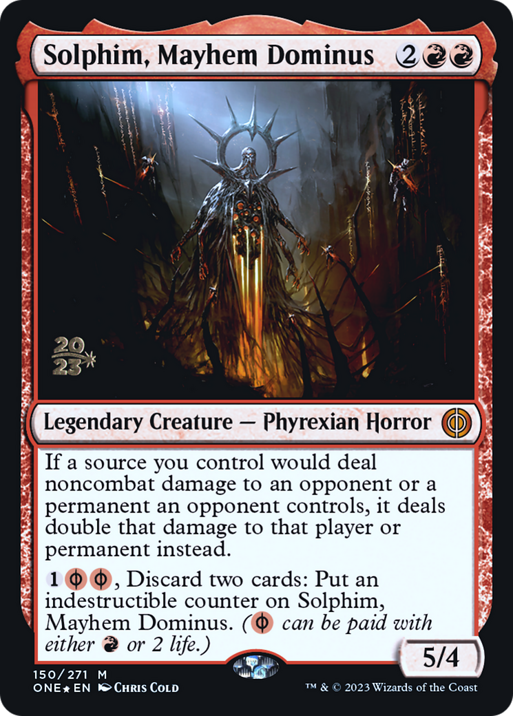 Solphim, Mayhem Dominus [Phyrexia: All Will Be One Prerelease Promos] | The Clever Kobold