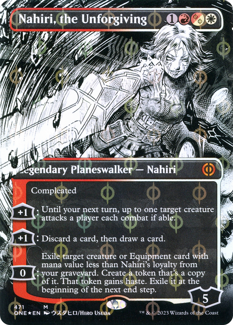 Nahiri, the Unforgiving (Borderless Manga Step-and-Compleat Foil) [Phyrexia: All Will Be One] | The Clever Kobold